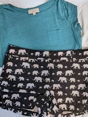 LOFT Teal Pocket Tee & Dark Blue Elephant Print Shorts Set